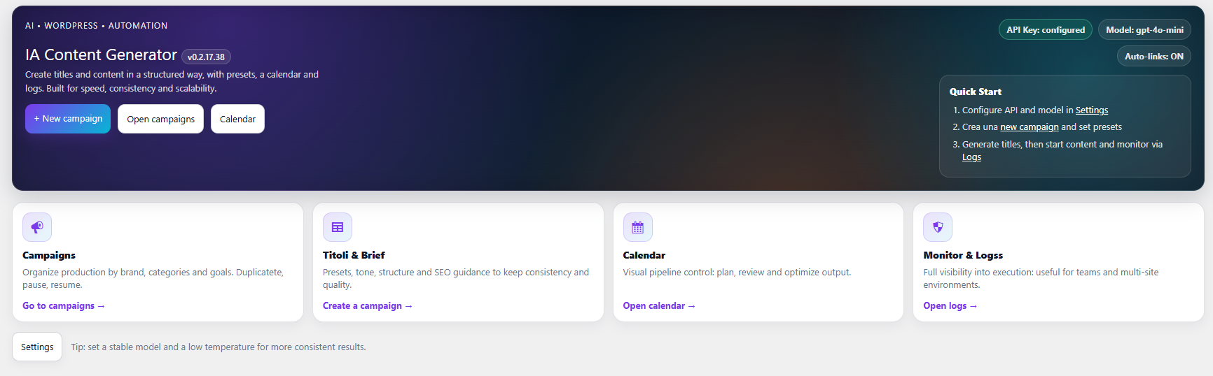 AI Content Generator dashboard overview