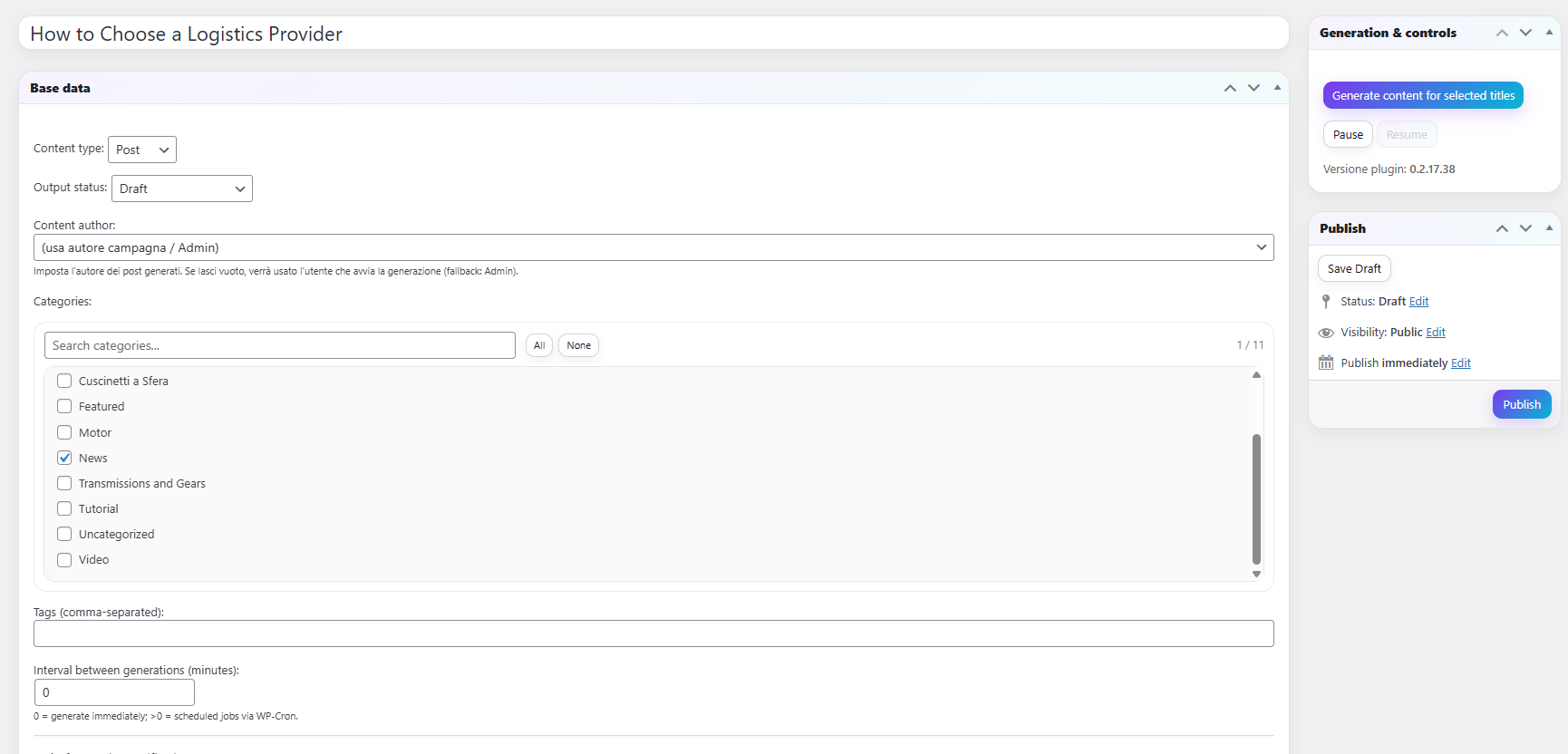 Base data setup in AI Content Generator