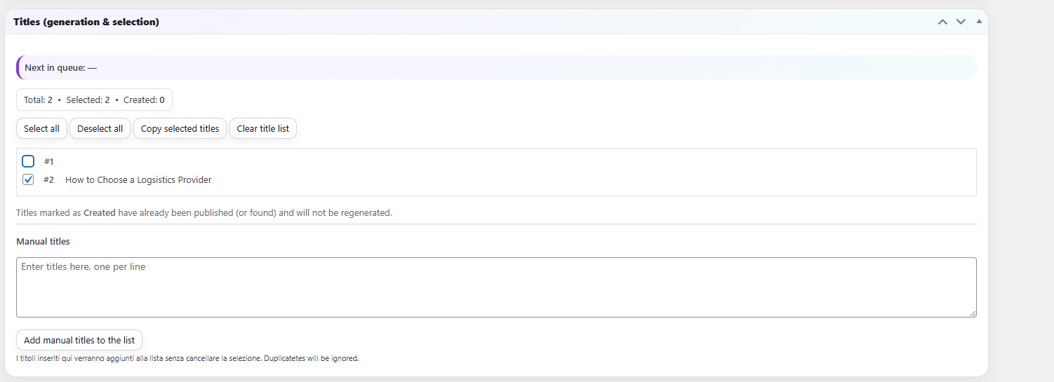 Title generation in AI Content Generator
