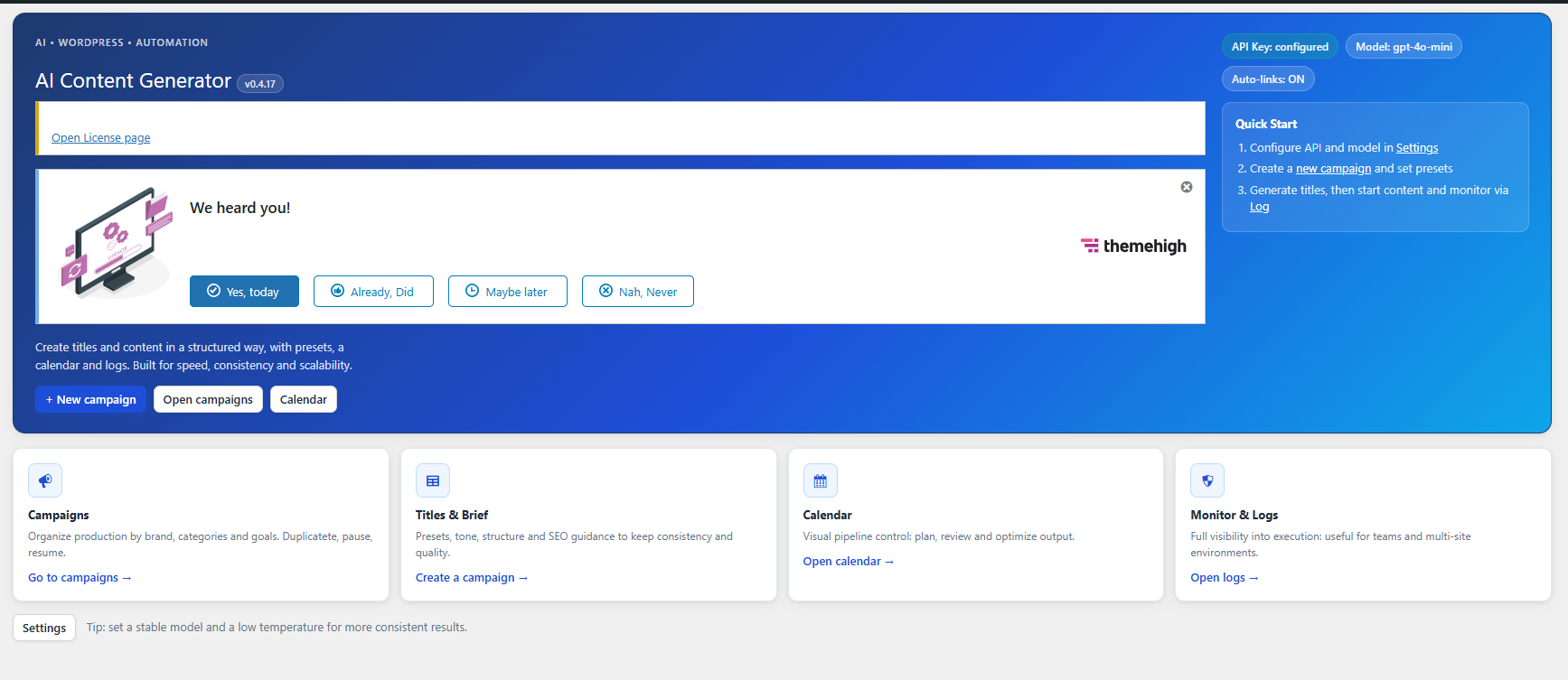 Dashboard overview