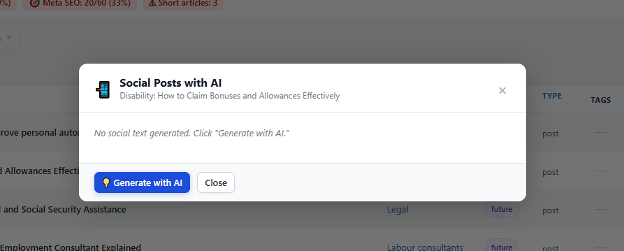 Social and publishing options